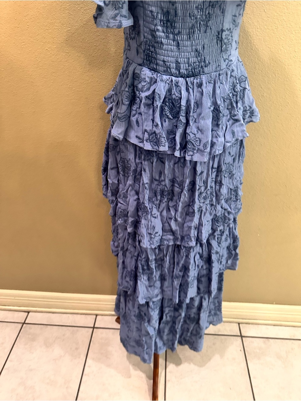 Altar'd State Dusty Blue Floral Tiered Maxi Dress Roxanne Layered Maxi Dress M - Picture 8 of 11
